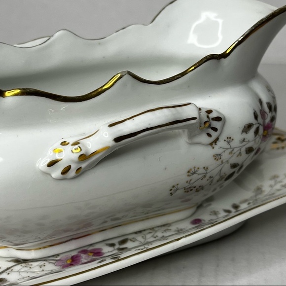 Carlsbad AK China Gravy Boat with‎ Under plate Floral Gold Trim - Picture 9 of 17